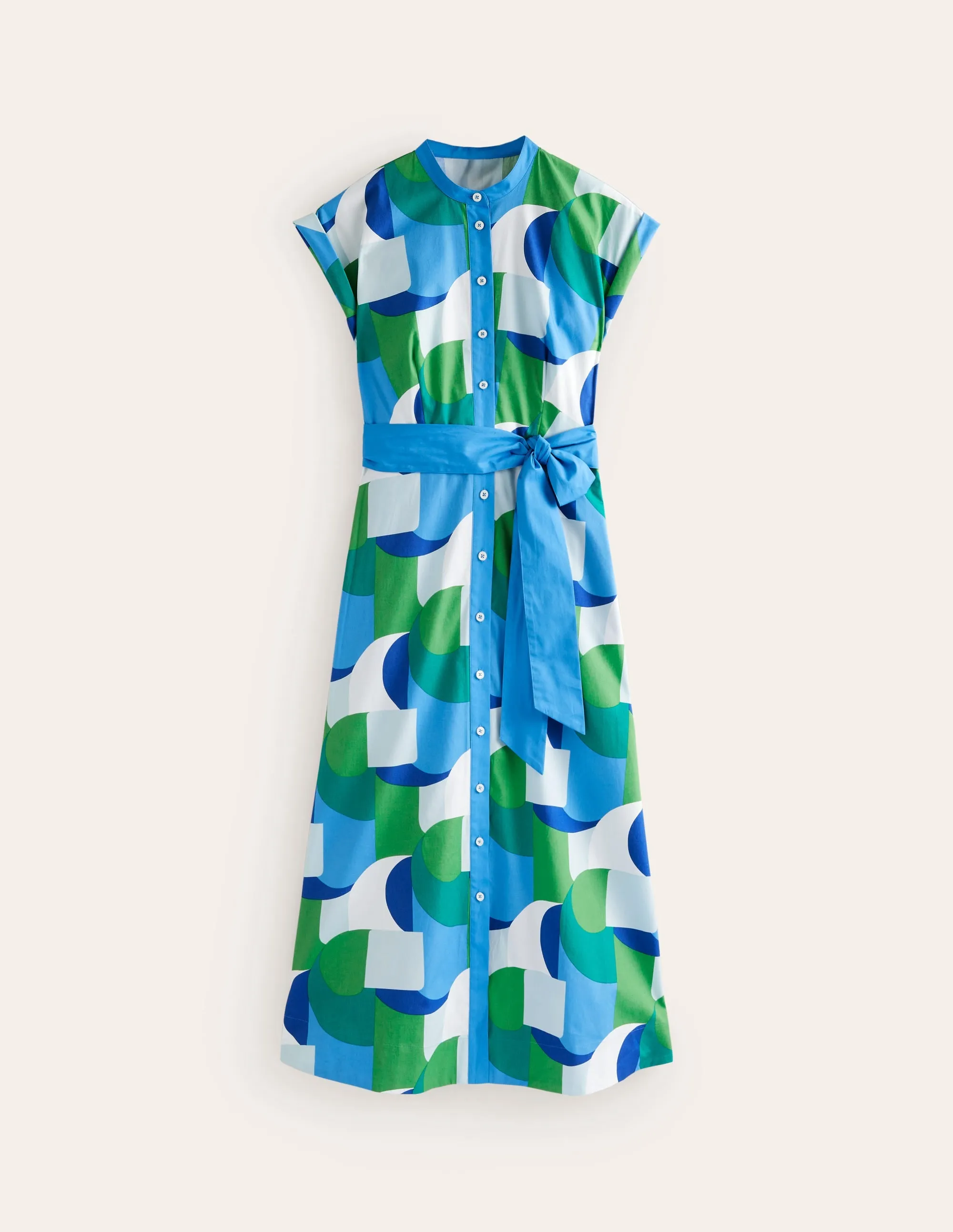 Amanda Cotton Midi Shirt Dress-Blue, Geometric Swirl