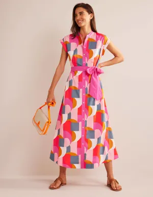 Amanda Cotton Midi Shirt Dress-Festival Pink, Geometric Swirl