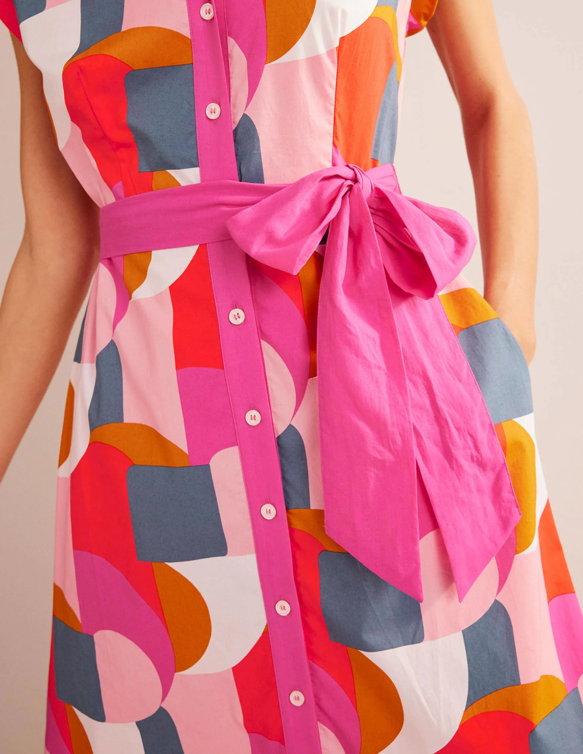 Amanda Cotton Midi Shirt Dress-Festival Pink, Geometric Swirl