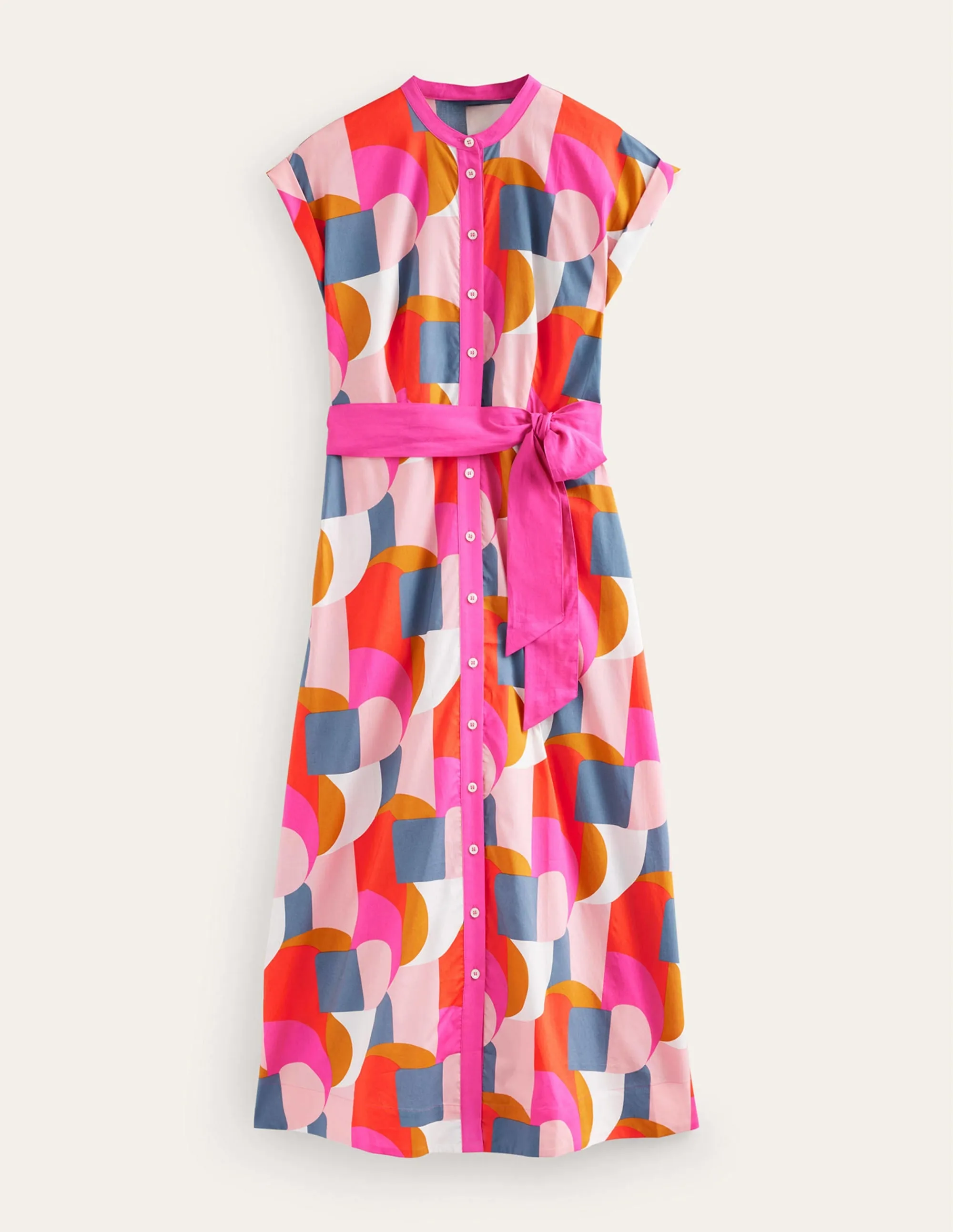 Amanda Cotton Midi Shirt Dress-Festival Pink, Geometric Swirl