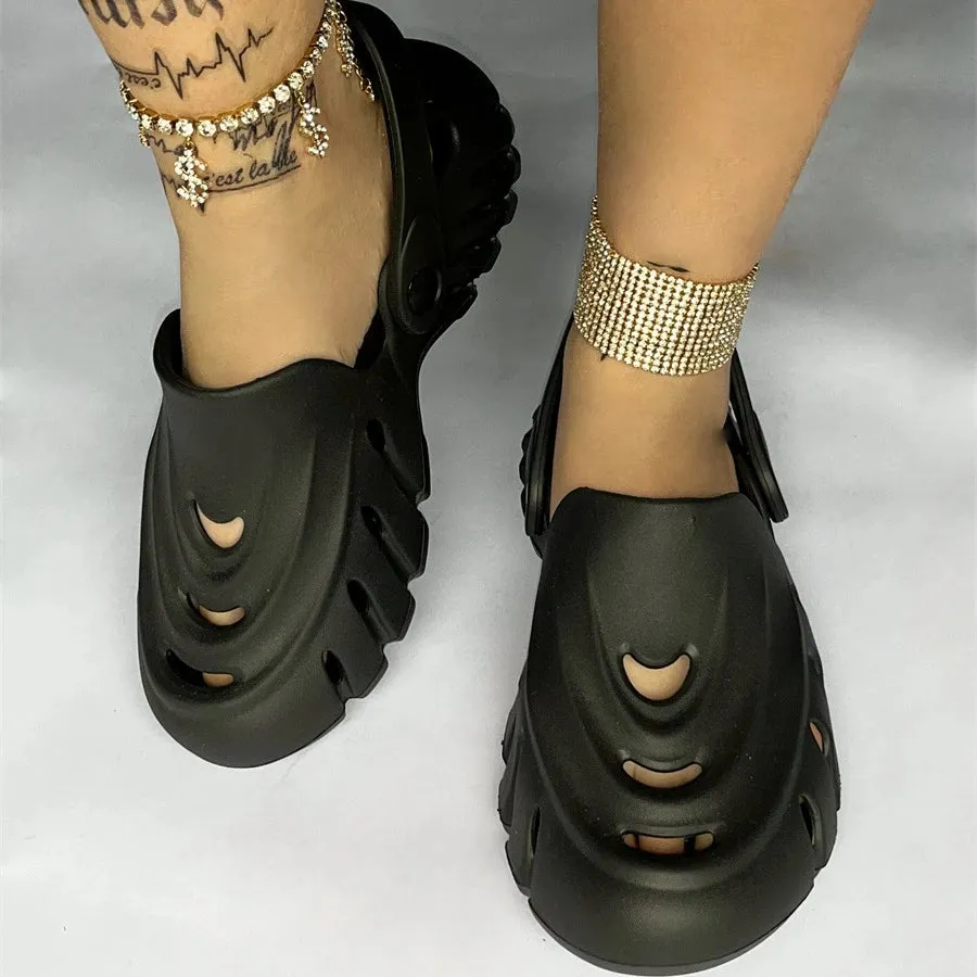 Amozae-Openwork Slippers Women's Sandals Casual Hole Shoes Couple Plus Size 44 45 Breathable Beach Flip-flops Flat Summer Women Shoes