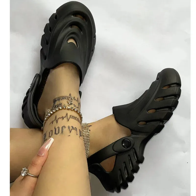 Amozae-Openwork Slippers Women's Sandals Casual Hole Shoes Couple Plus Size 44 45 Breathable Beach Flip-flops Flat Summer Women Shoes