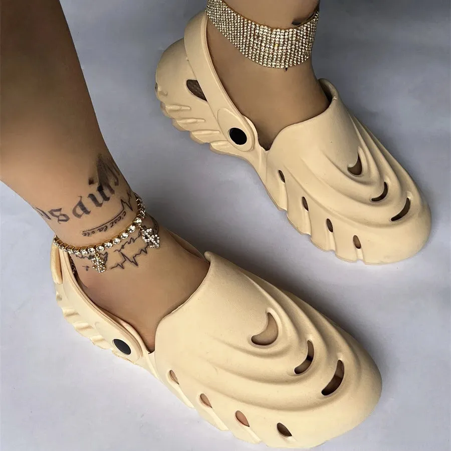Amozae-Openwork Slippers Women's Sandals Casual Hole Shoes Couple Plus Size 44 45 Breathable Beach Flip-flops Flat Summer Women Shoes