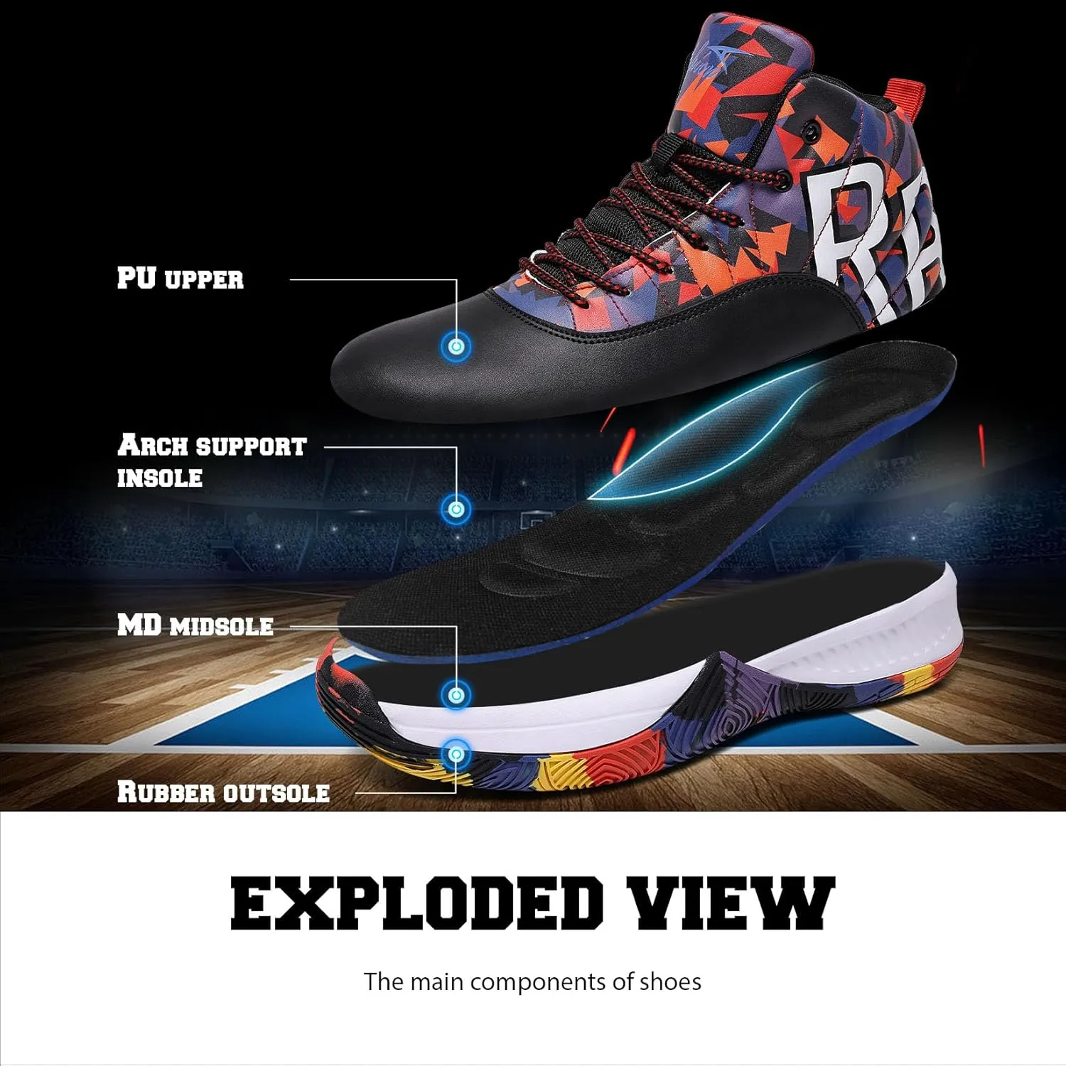 ASHION Mens Basketball Shoes High Top Streetball Lightweight Outdoor Sneakers Cushioning Shoes for Sport Athletic Fitness
