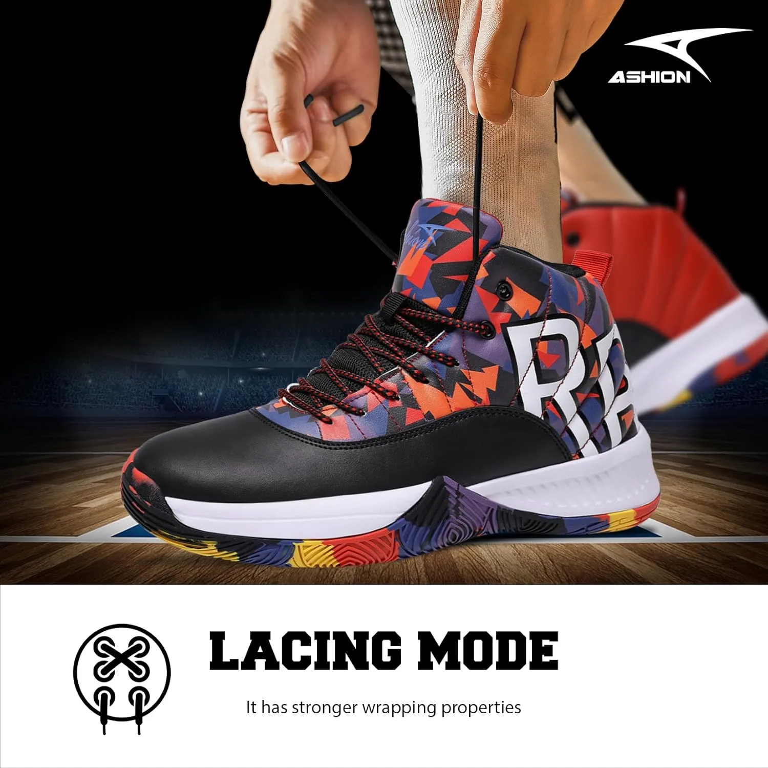 ASHION Mens Basketball Shoes High Top Streetball Lightweight Outdoor Sneakers Cushioning Shoes for Sport Athletic Fitness