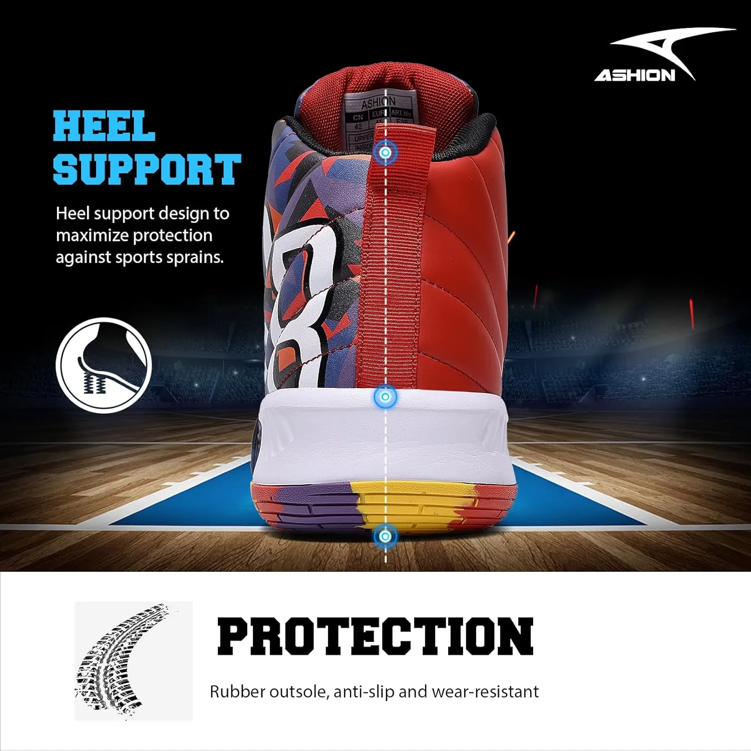 ASHION Mens Basketball Shoes High Top Streetball Lightweight Outdoor Sneakers Cushioning Shoes for Sport Athletic Fitness