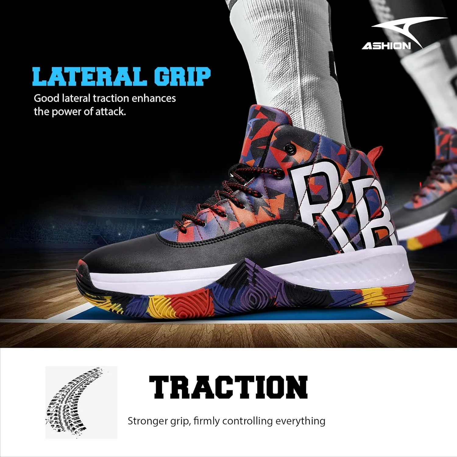 ASHION Mens Basketball Shoes High Top Streetball Lightweight Outdoor Sneakers Cushioning Shoes for Sport Athletic Fitness