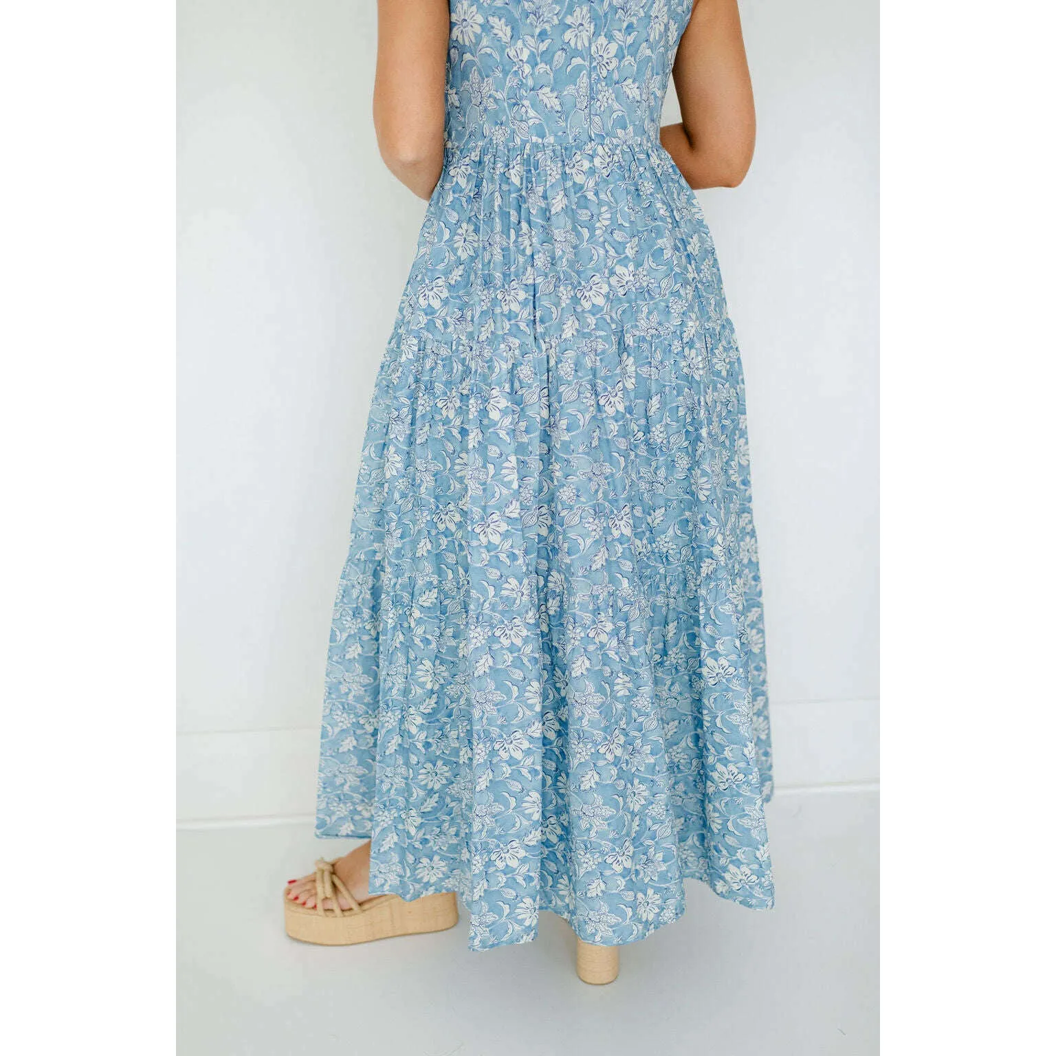 Aureum Blue Floral Tiered Maxi Dress