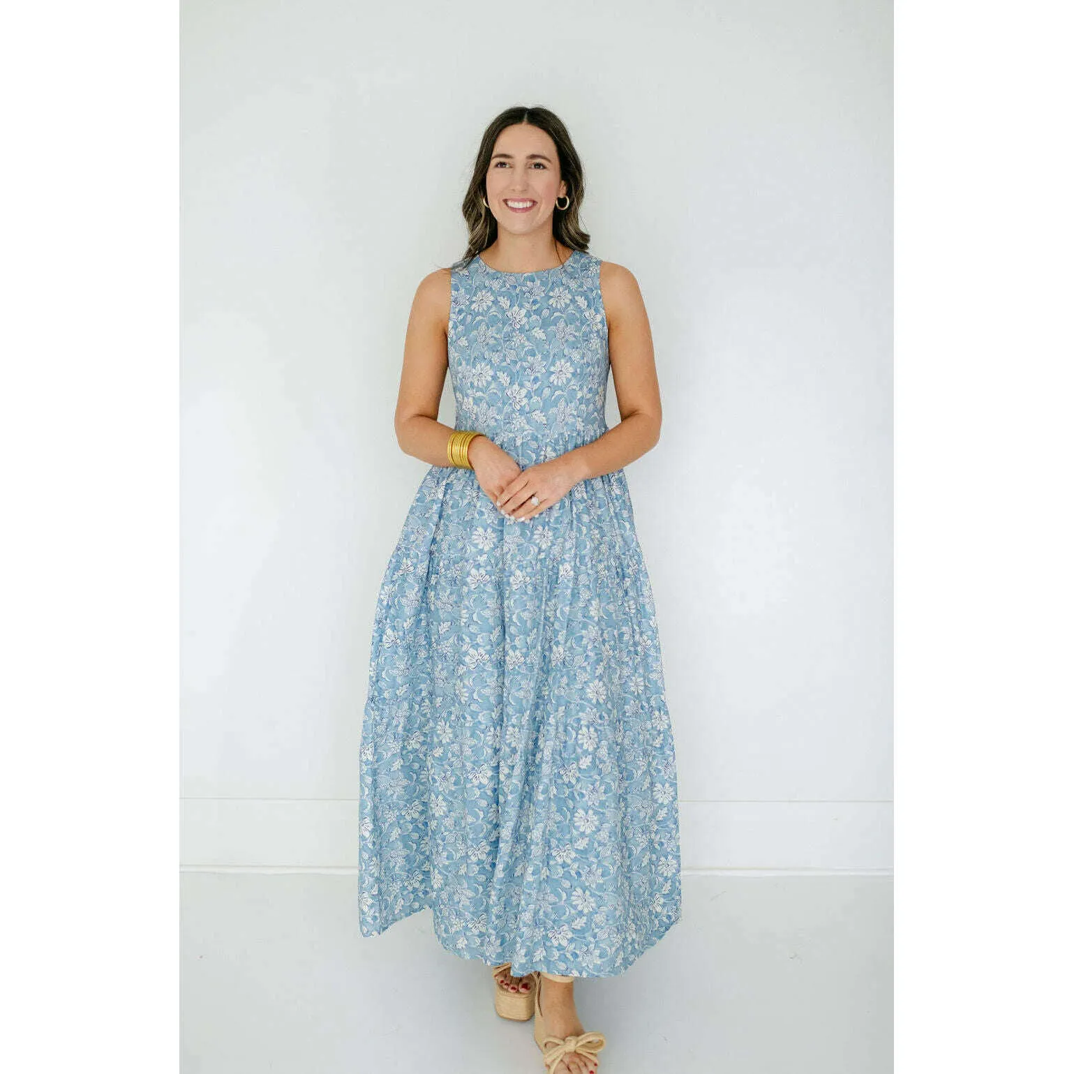 Aureum Blue Floral Tiered Maxi Dress