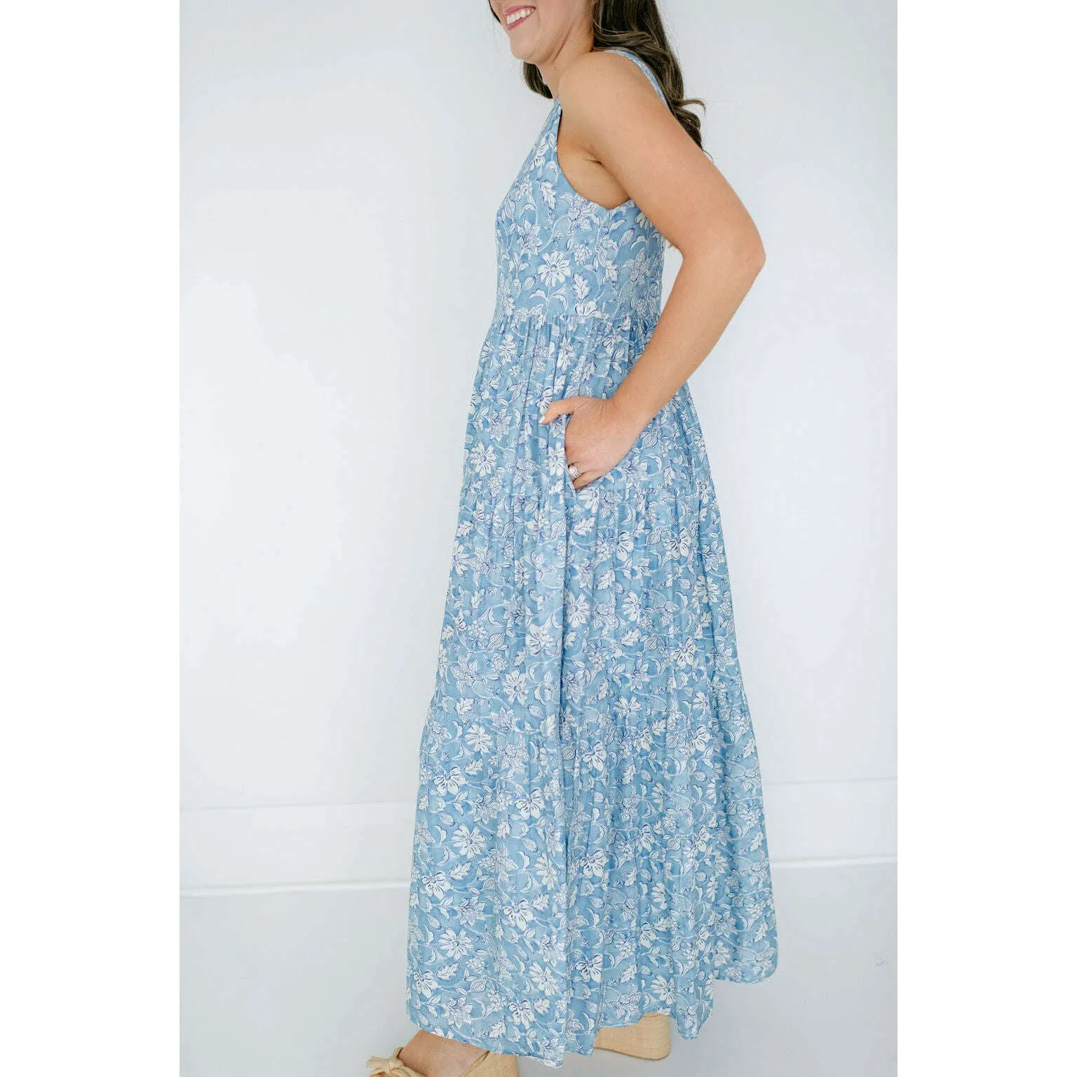 Aureum Blue Floral Tiered Maxi Dress