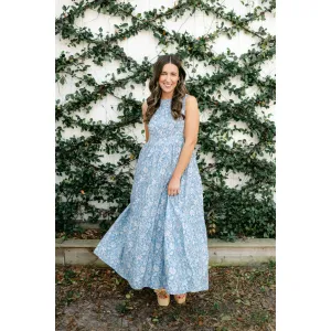 Aureum Blue Floral Tiered Maxi Dress