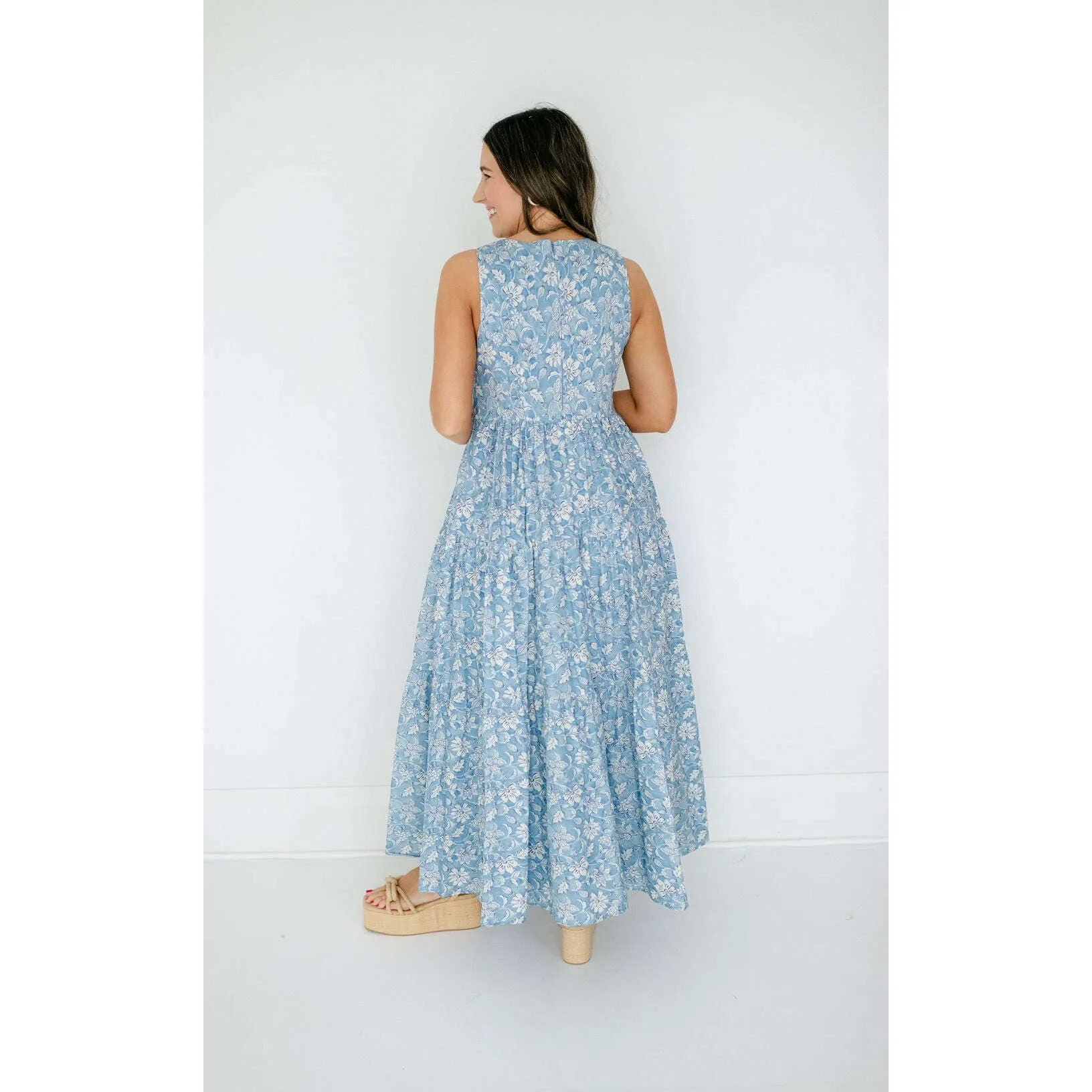 Aureum Blue Floral Tiered Maxi Dress