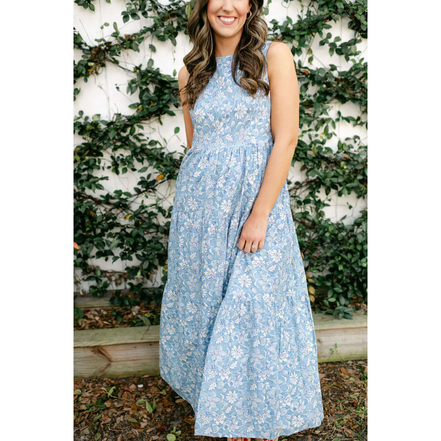 Aureum Blue Floral Tiered Maxi Dress