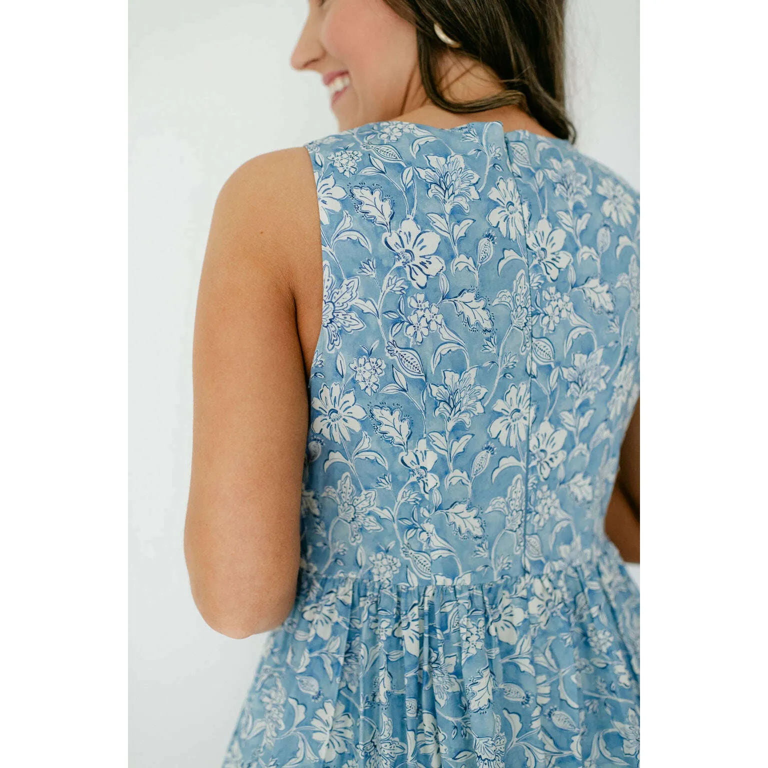 Aureum Blue Floral Tiered Maxi Dress