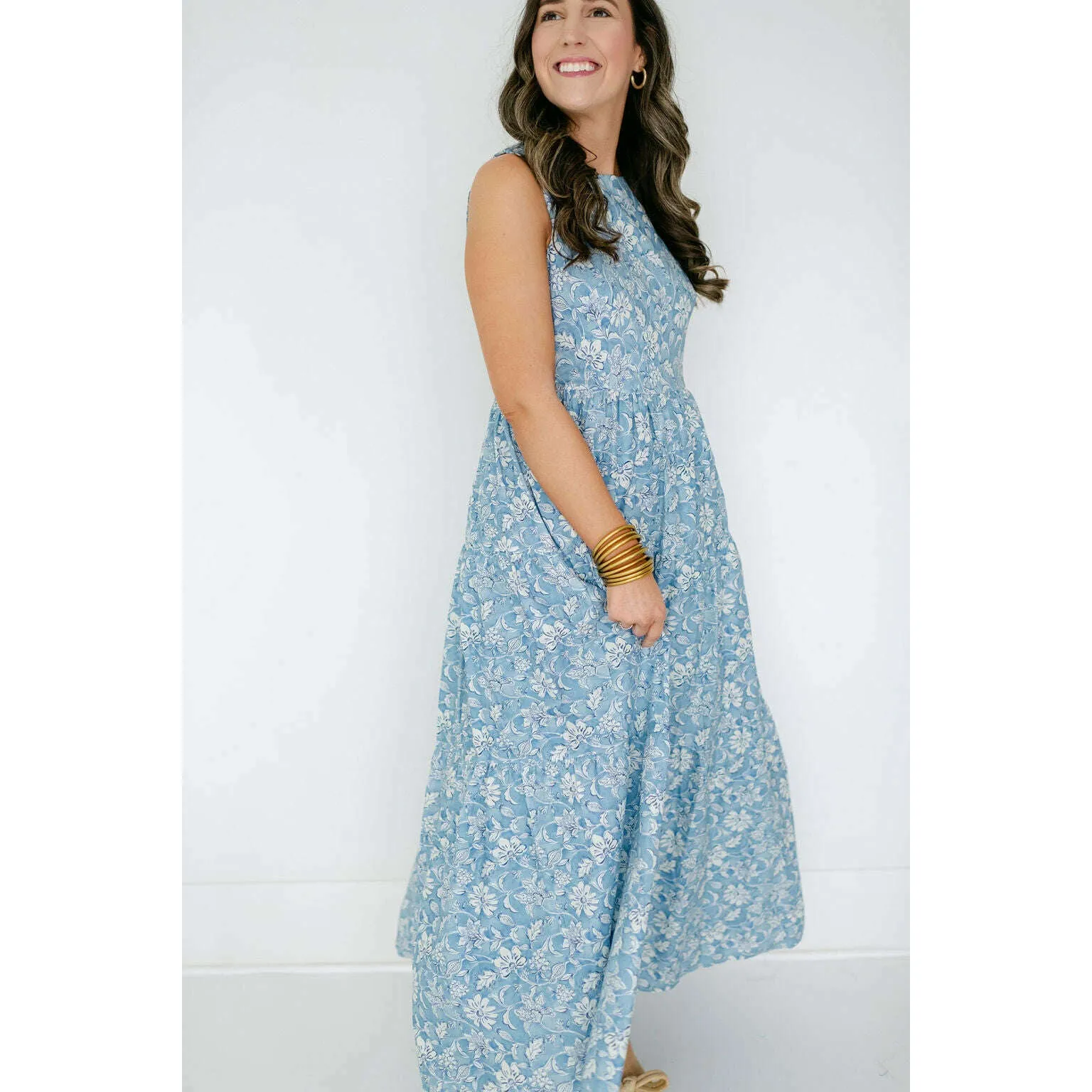 Aureum Blue Floral Tiered Maxi Dress