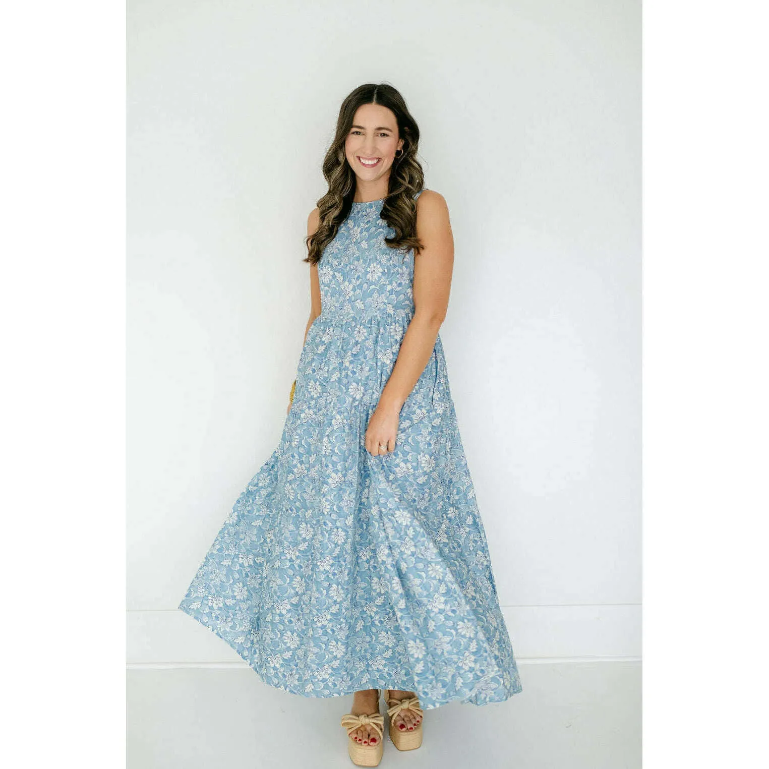 Aureum Blue Floral Tiered Maxi Dress