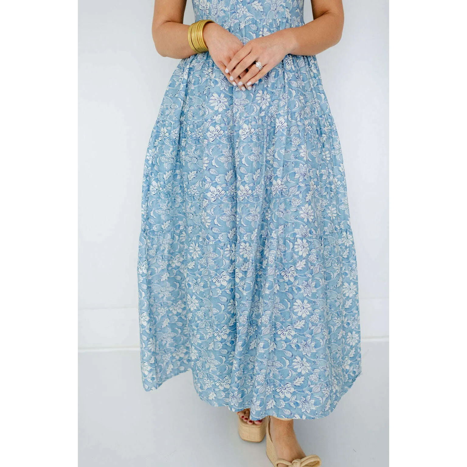 Aureum Blue Floral Tiered Maxi Dress