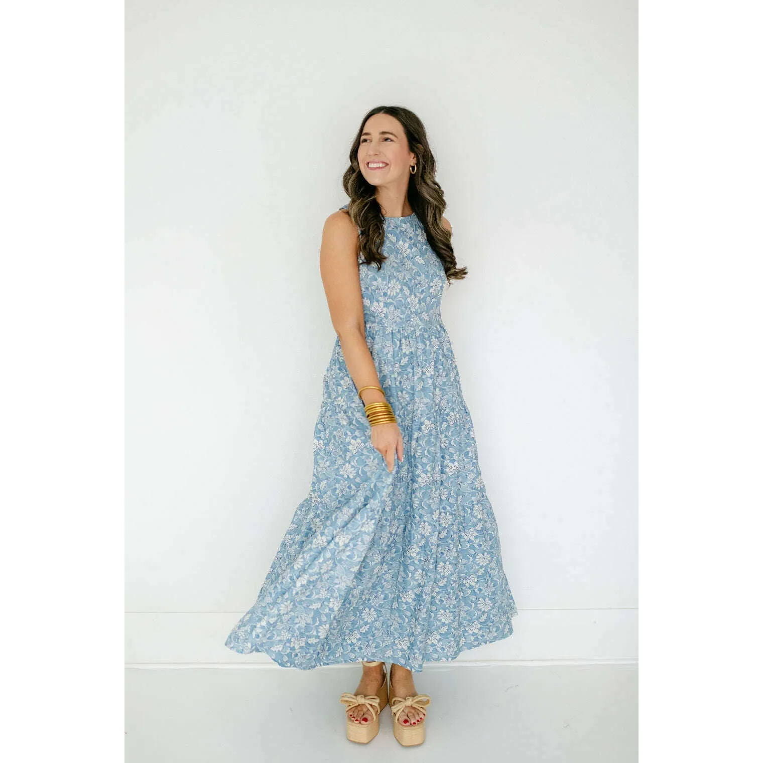 Aureum Blue Floral Tiered Maxi Dress