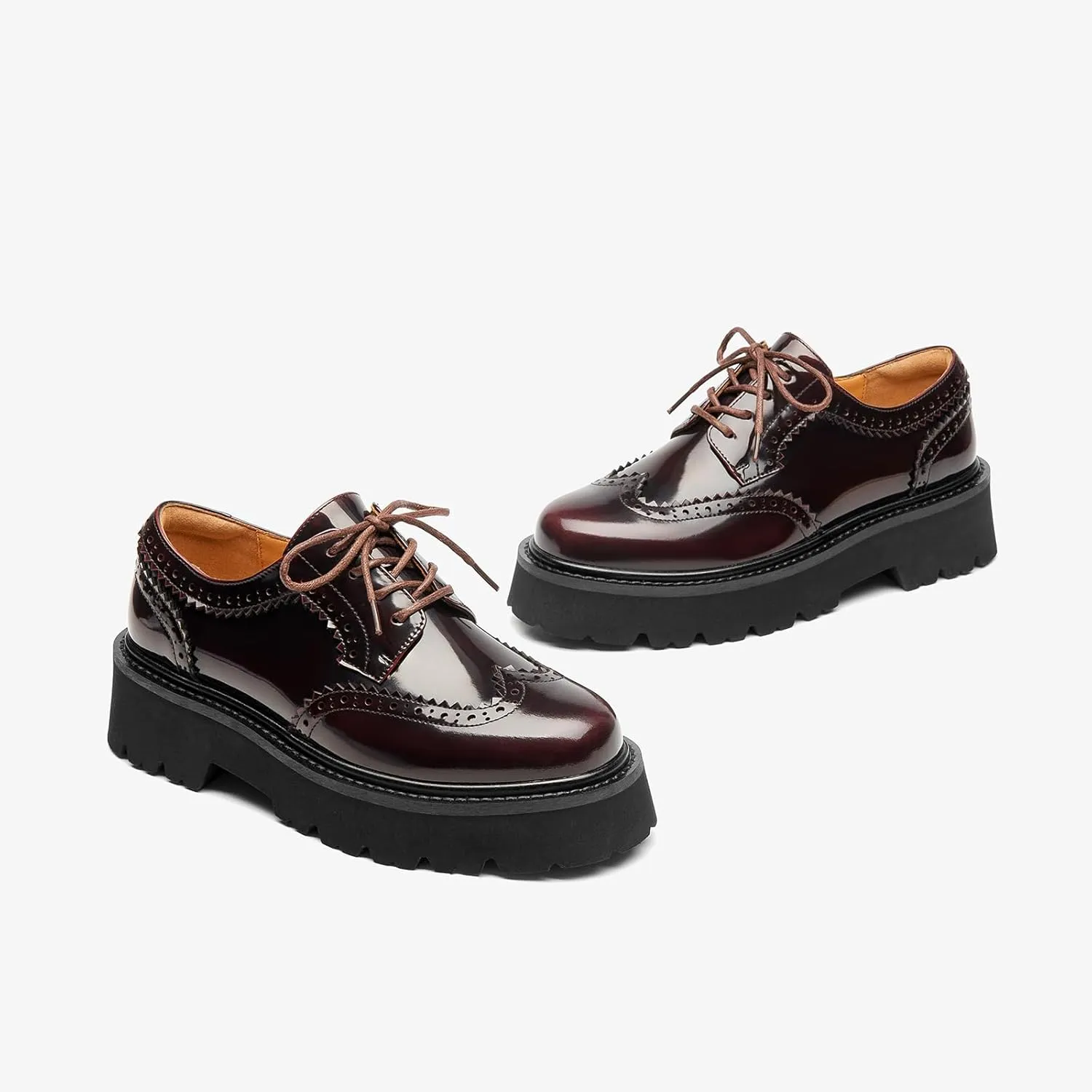 BEAU TODAY Platform Oxfords for Women, Oxford Shoes for Women, Chunky Leather Lace Up Oxford Shoes, Casual Comfort Business Work Office Dress Shoes