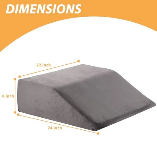 Bedluxe Leg Elevation Pillows, Leg Pillows for Sleeping, Cooling Gel Memory Foam Top, Wedge Pillow for Legs, Leg Wedges for Circulation, Swelling, After Surgery - Removable Cover (6 Inch, Grey)