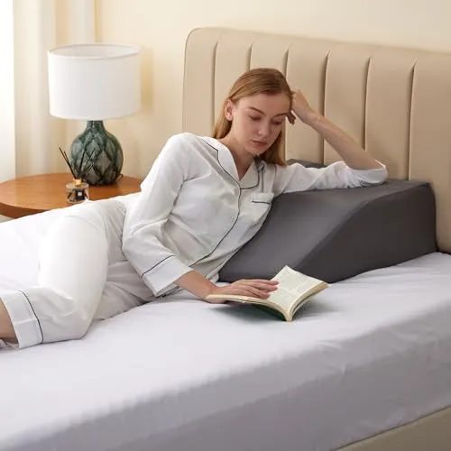 Bedluxe Leg Elevation Pillows, Leg Pillows for Sleeping, Cooling Gel Memory Foam Top, Wedge Pillow for Legs, Leg Wedges for Circulation, Swelling, After Surgery - Removable Cover (6 Inch, Grey)