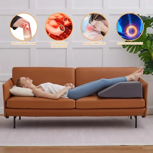 Bedluxe Leg Elevation Pillows, Leg Pillows for Sleeping, Cooling Gel Memory Foam Top, Wedge Pillow for Legs, Leg Wedges for Circulation, Swelling, After Surgery - Removable Cover (6 Inch, Grey)