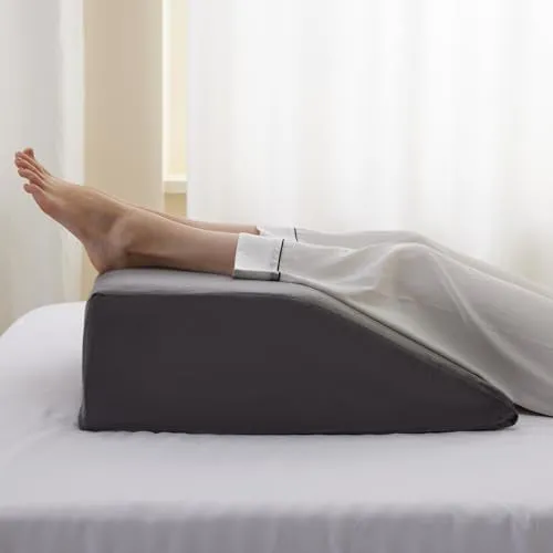 Bedluxe Leg Elevation Pillows, Leg Pillows for Sleeping, Cooling Gel Memory Foam Top, Wedge Pillow for Legs, Leg Wedges for Circulation, Swelling, After Surgery - Removable Cover (6 Inch, Grey)
