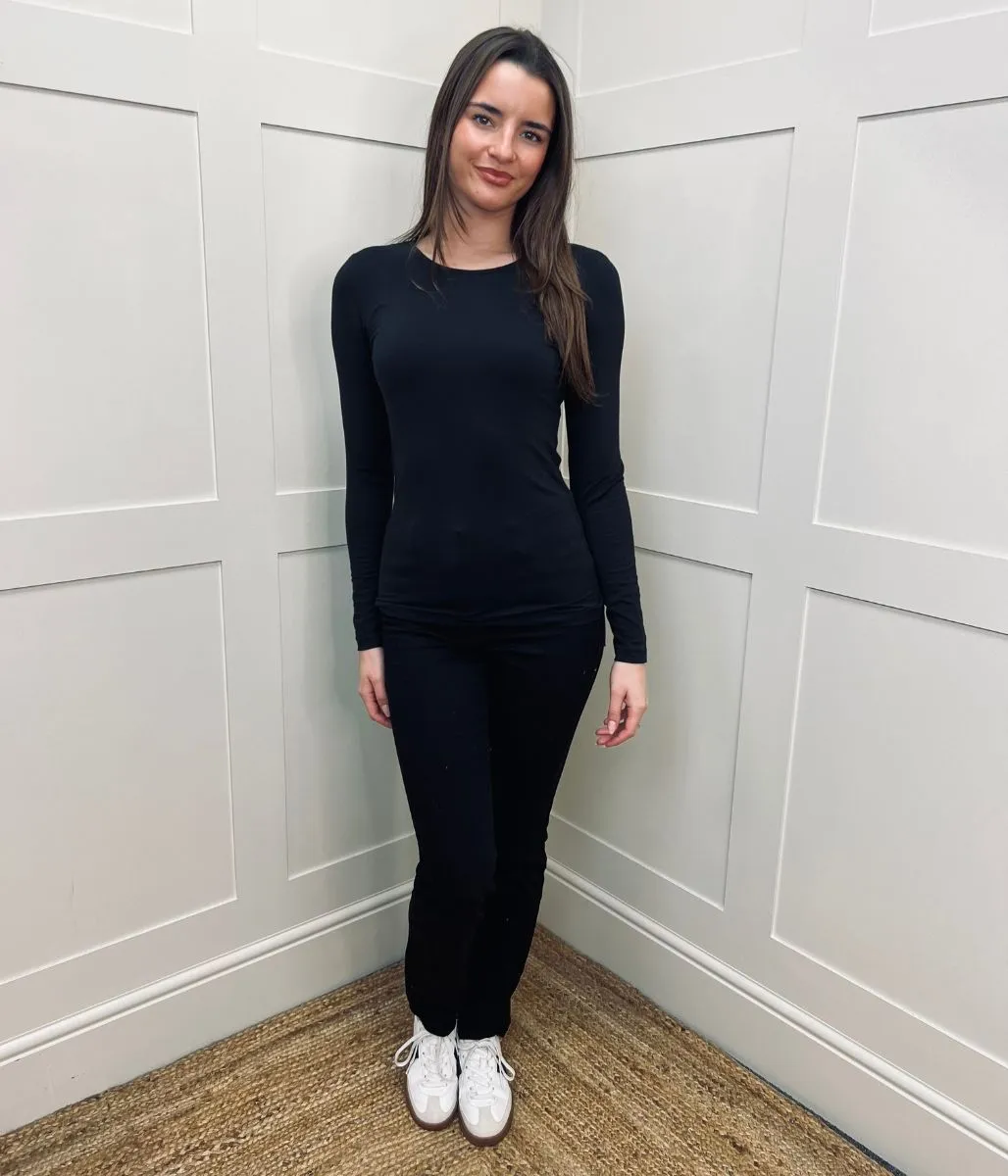 Black Slim Fit Long Sleeve Tee