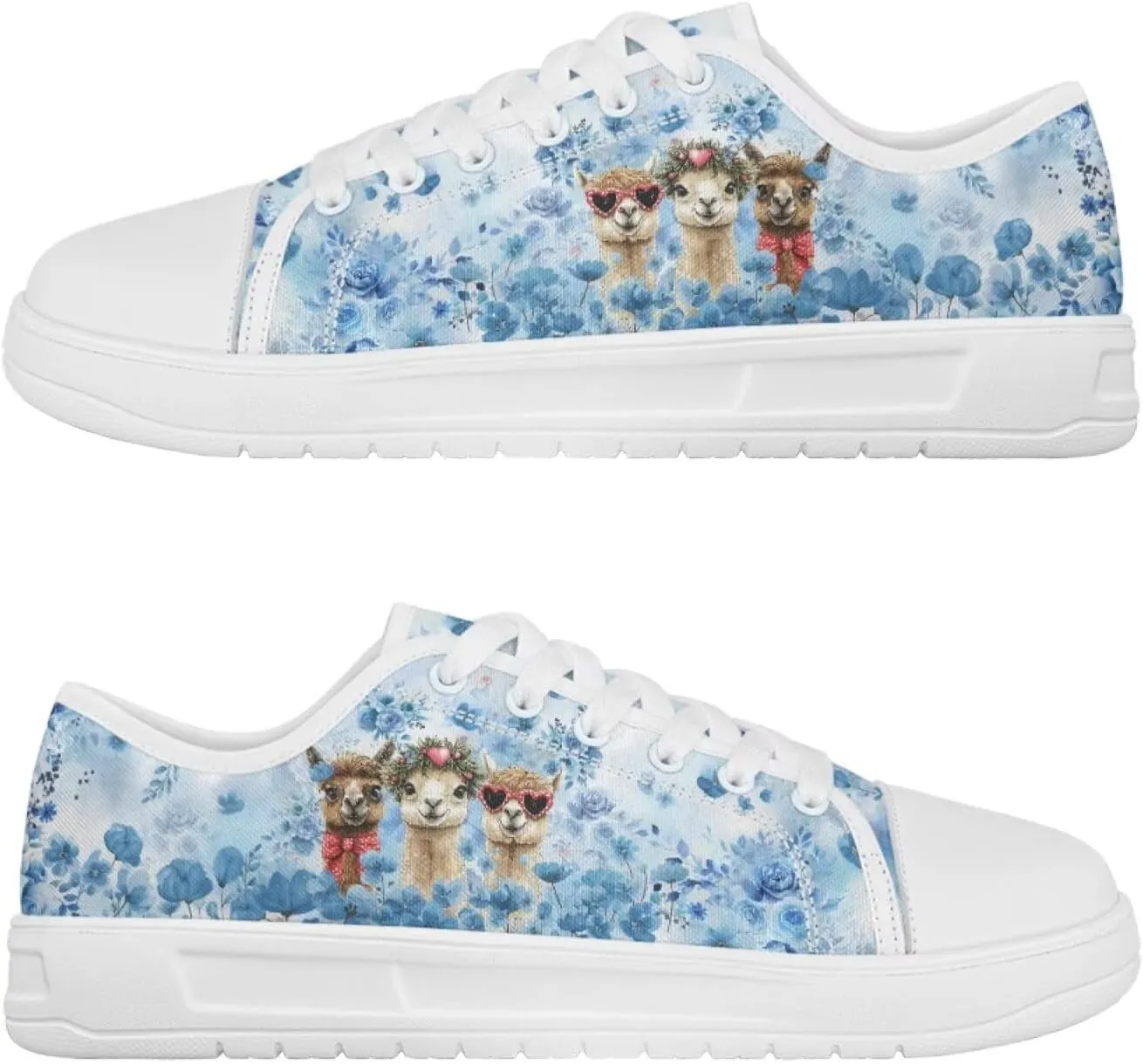 Blue Rose Women's Fashion Canvas Sneakers Tennis Shoes Low Top Walking Shoes with Thick White Sole US 5.5-13.5
