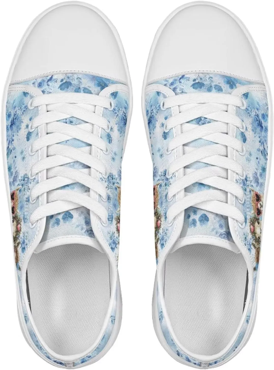 Blue Rose Women's Fashion Canvas Sneakers Tennis Shoes Low Top Walking Shoes with Thick White Sole US 5.5-13.5