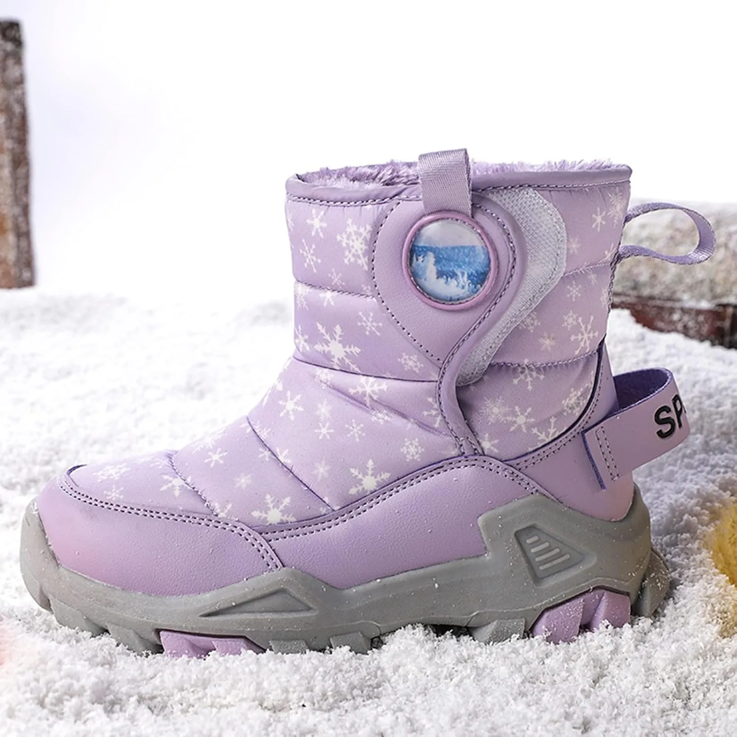 Boys Girls Winter Thick Plush Boots Outdoor Warm High Top Snow Boots Artificial Short Plush Snow Boots Black