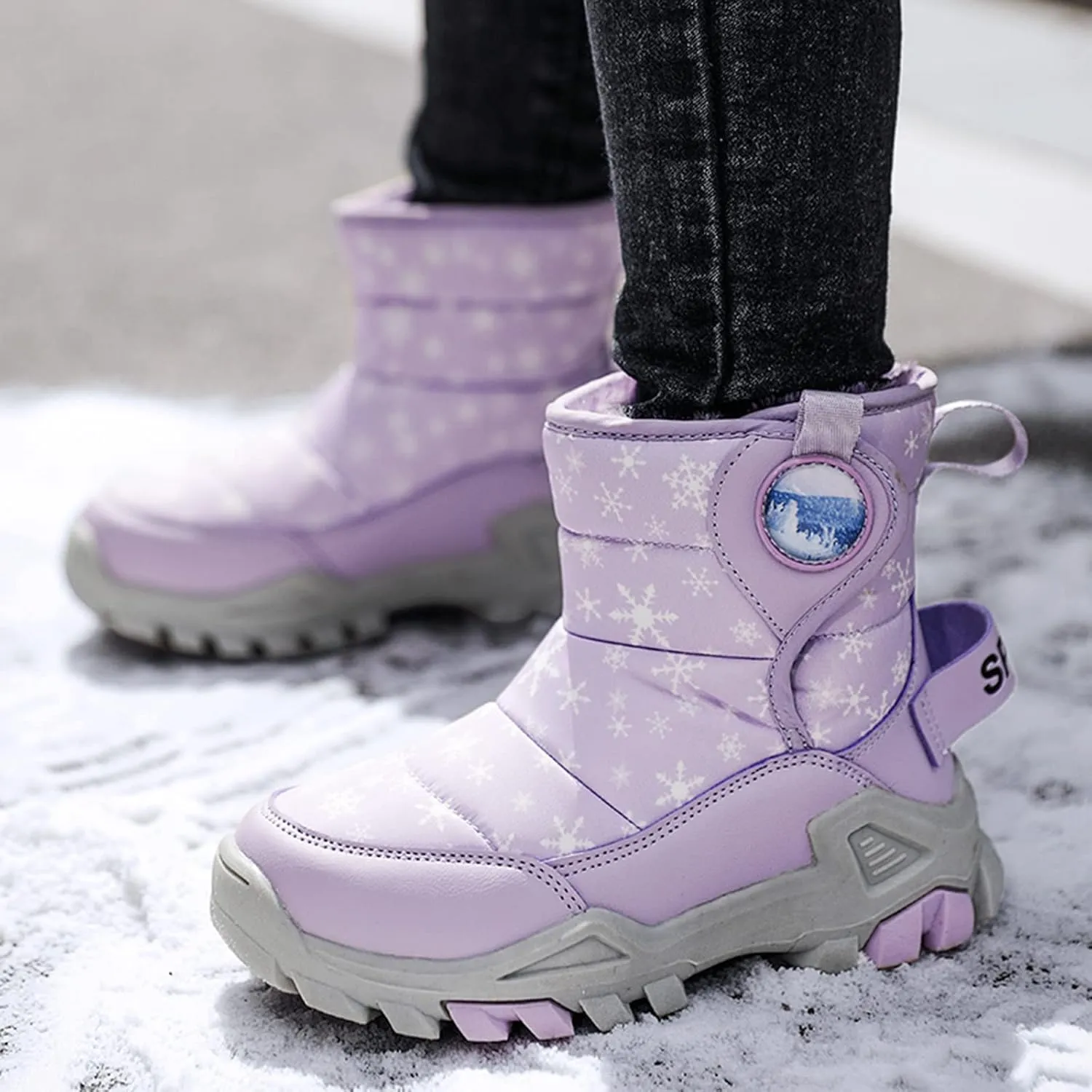 Boys Girls Winter Thick Plush Boots Outdoor Warm High Top Snow Boots Artificial Short Plush Snow Boots Black