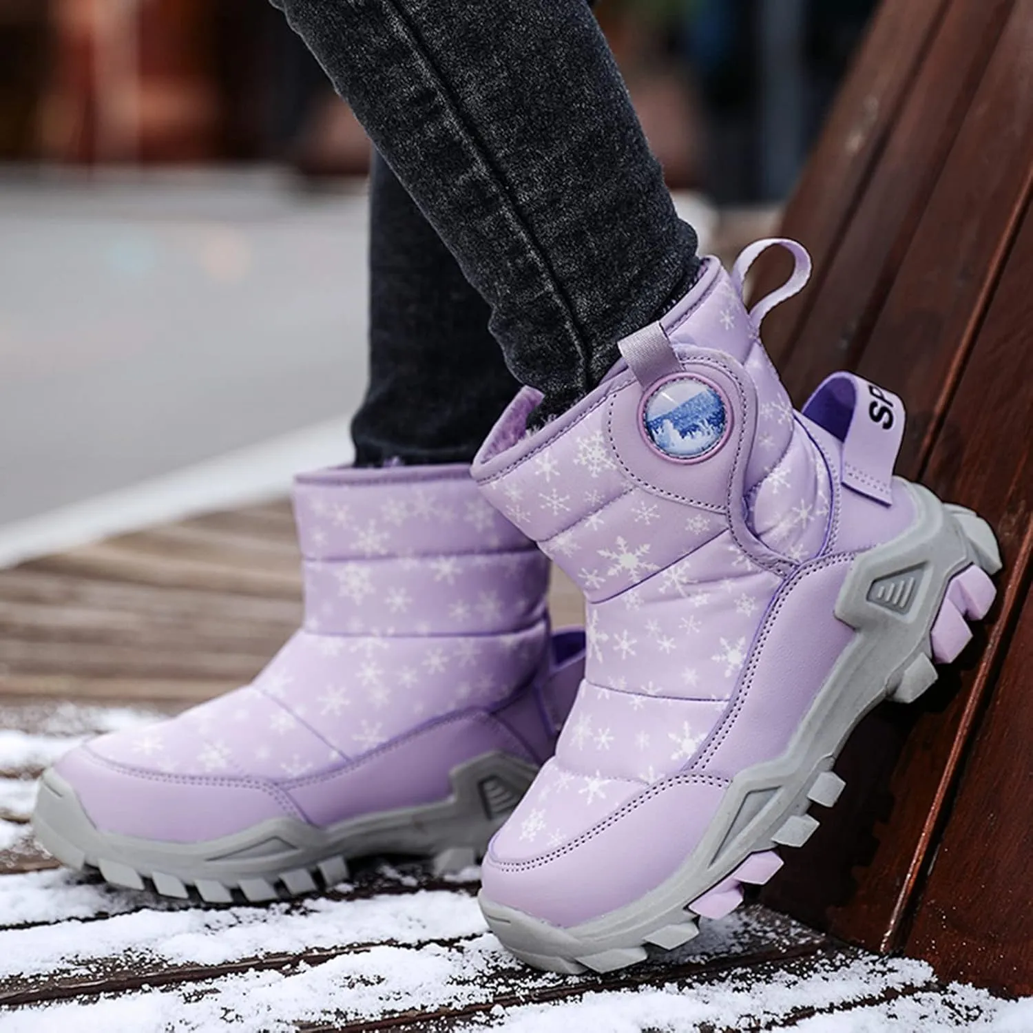 Boys Girls Winter Thick Plush Boots Outdoor Warm High Top Snow Boots Artificial Short Plush Snow Boots Black