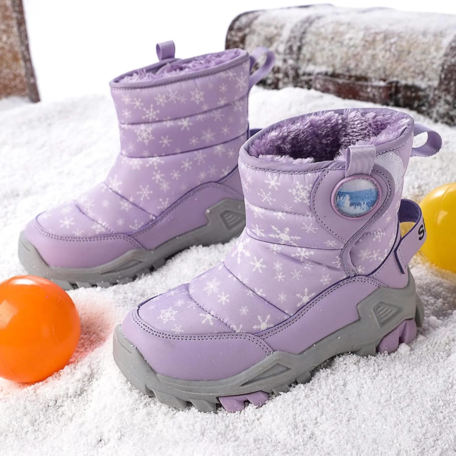 Boys Girls Winter Thick Plush Boots Outdoor Warm High Top Snow Boots Artificial Short Plush Snow Boots Black