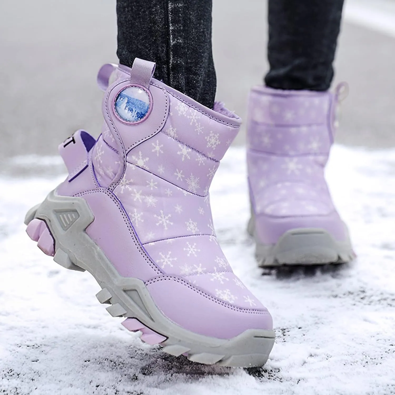 Boys Girls Winter Thick Plush Boots Outdoor Warm High Top Snow Boots Artificial Short Plush Snow Boots Black