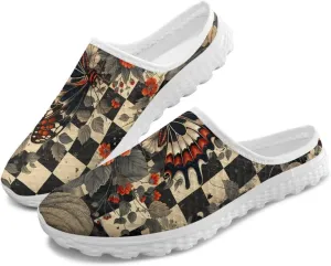 Checkerboard Womens Slip On Clogs Mules Slip-On Walking Yoga Shoes Breathable Mesh Slippers Garden Loafers