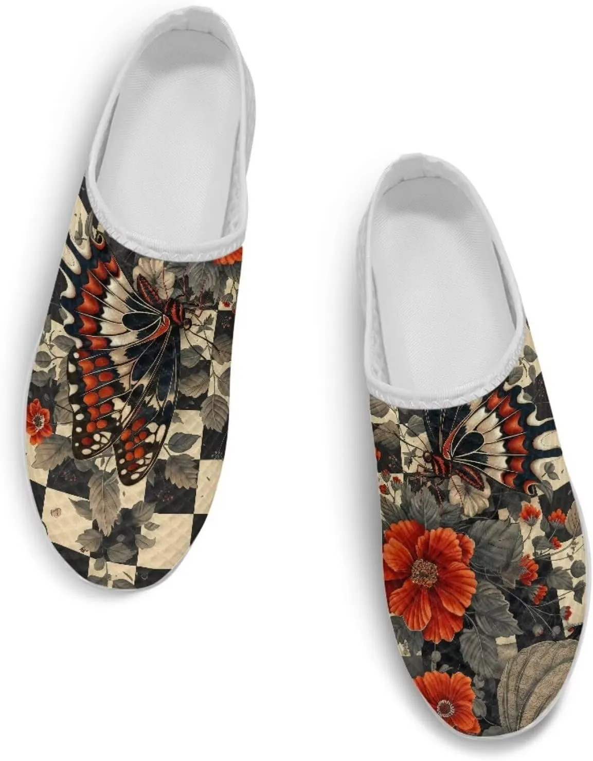 Checkerboard Womens Slip On Clogs Mules Slip-On Walking Yoga Shoes Breathable Mesh Slippers Garden Loafers
