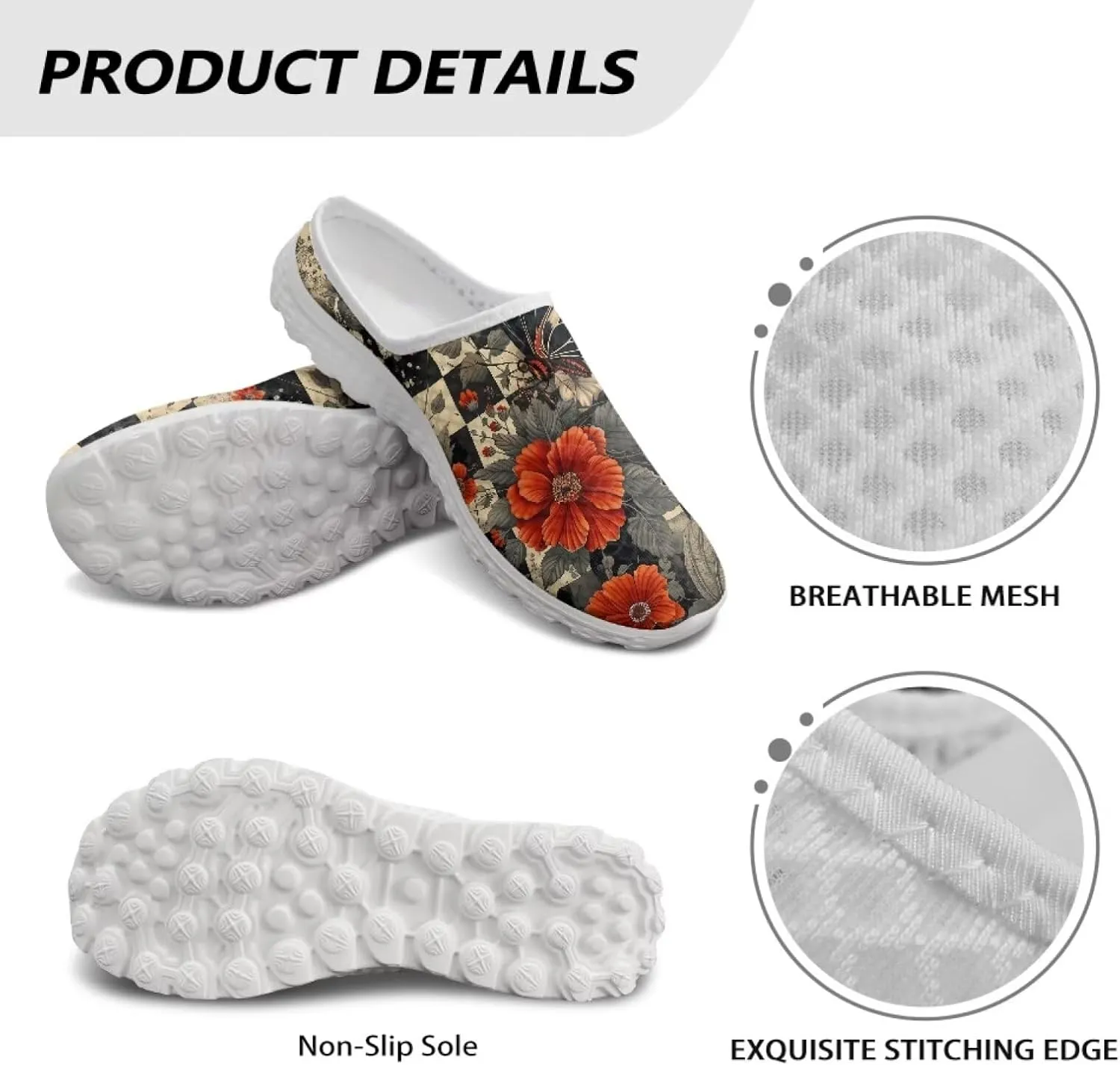 Checkerboard Womens Slip On Clogs Mules Slip-On Walking Yoga Shoes Breathable Mesh Slippers Garden Loafers