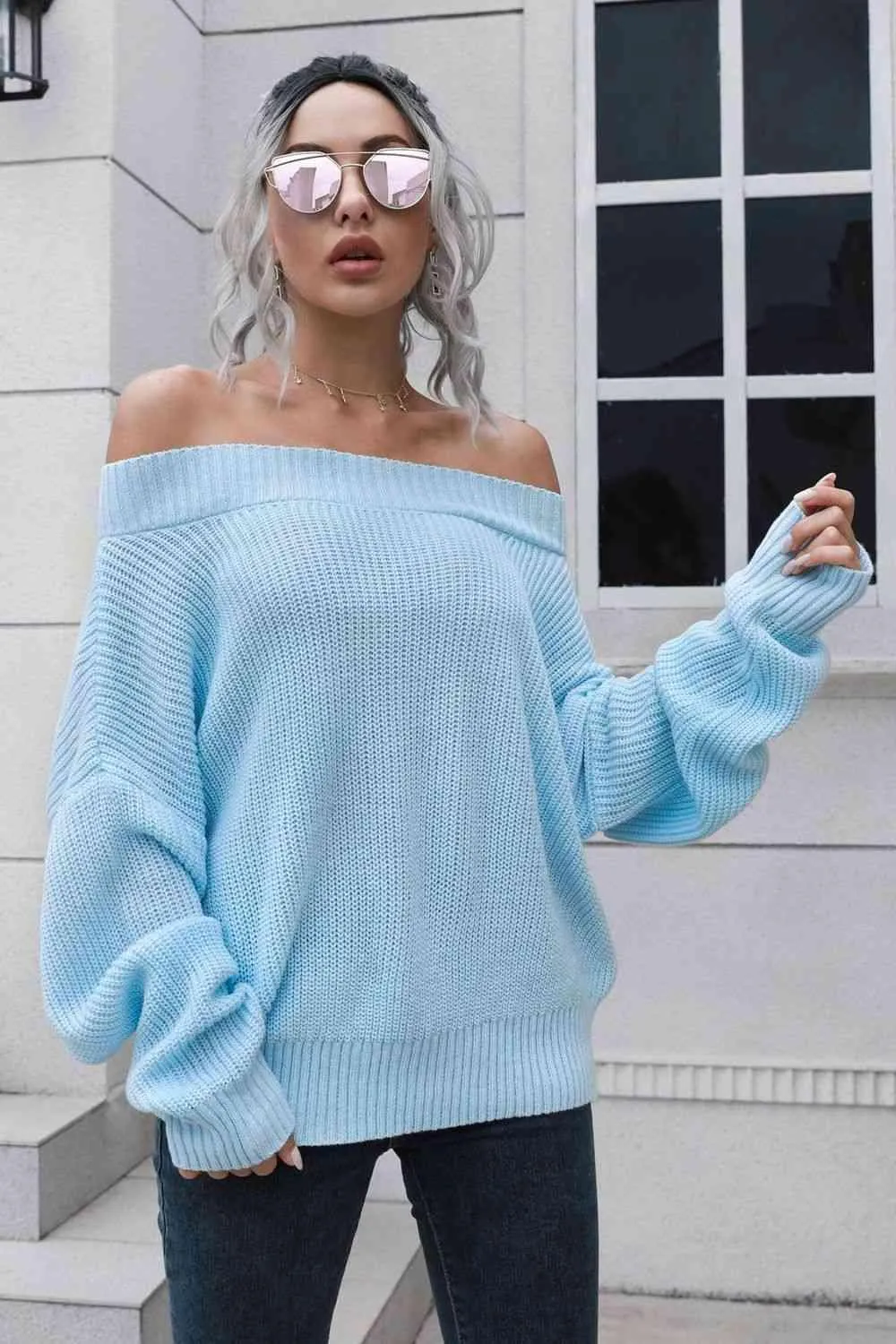 Chic Comfort Ribbed Knit Off Shoulder Sweater