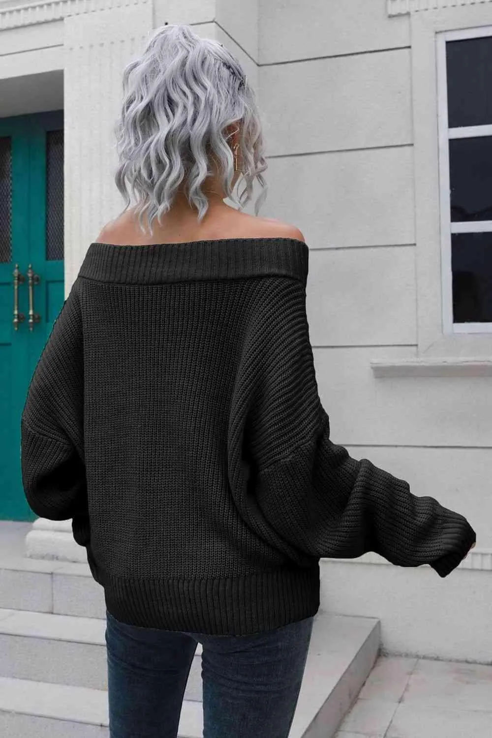 Chic Comfort Ribbed Knit Off Shoulder Sweater