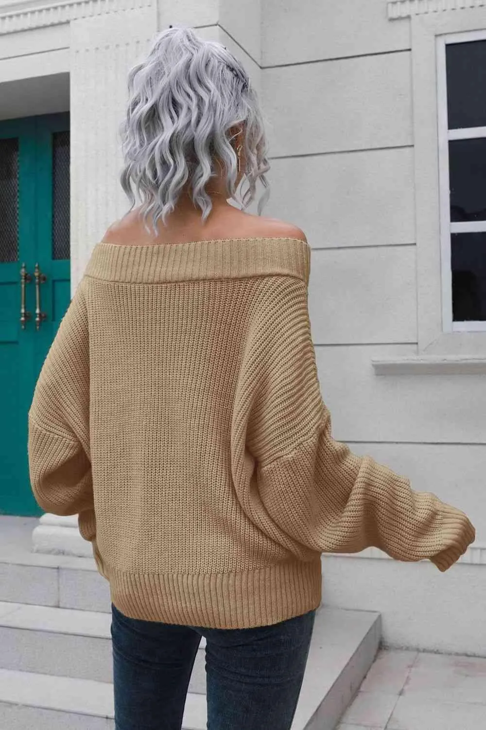 Chic Comfort Ribbed Knit Off Shoulder Sweater