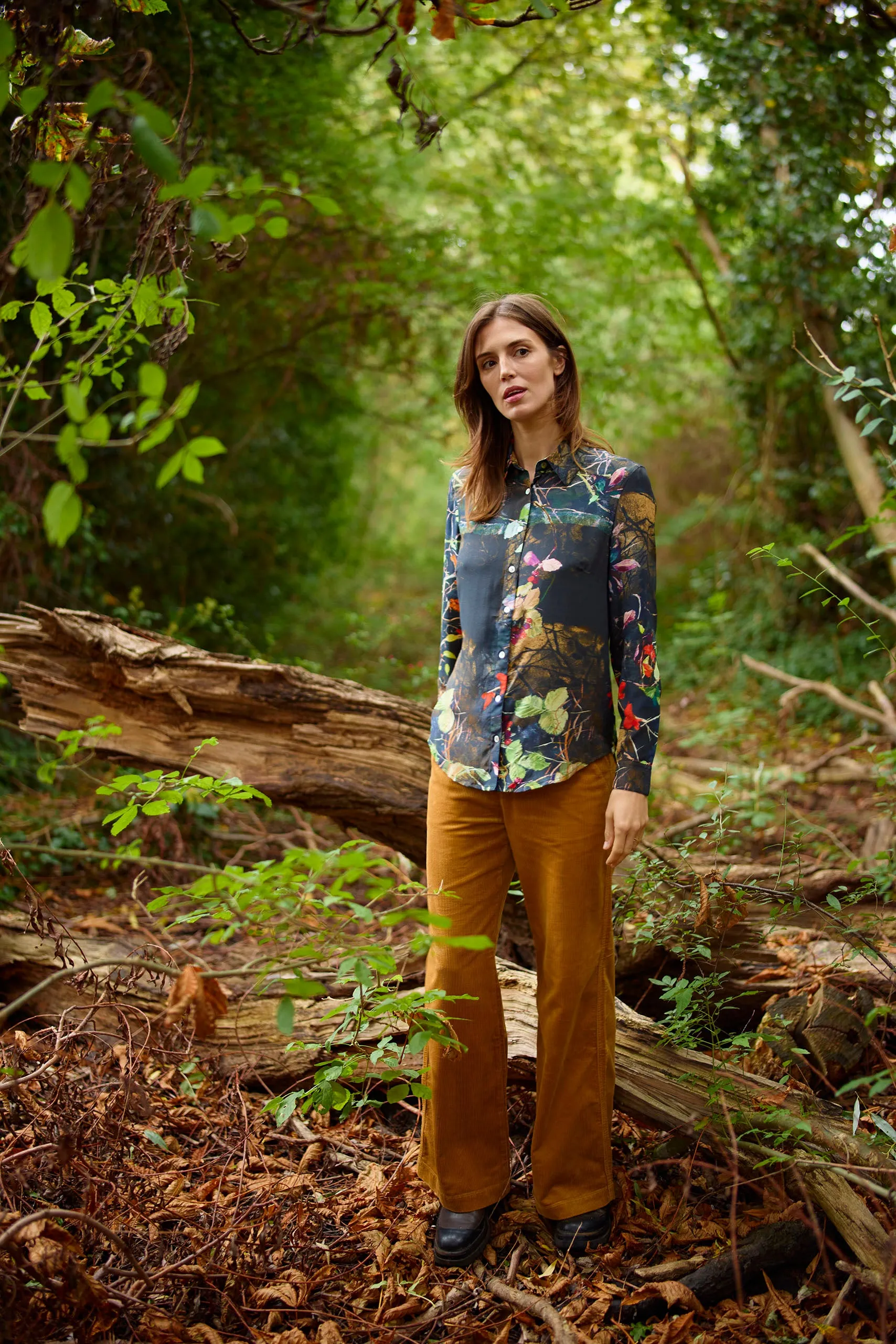 Concordia Thorny Twigs Black Silk Crepe de Chine Shirt