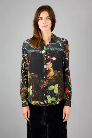 Concordia Thorny Twigs Black Silk Crepe de Chine Shirt