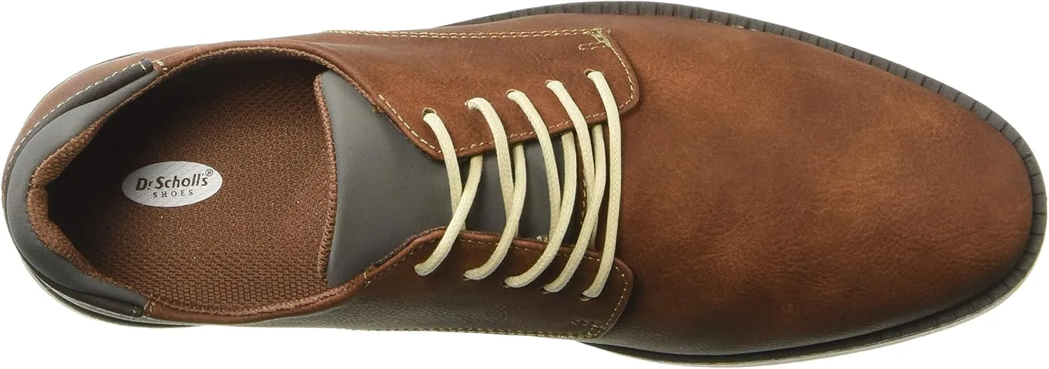 Dr. Scholl's Men's Sync Plain Toe Dress Casual Oxford, Dark Tan Smooth, 8