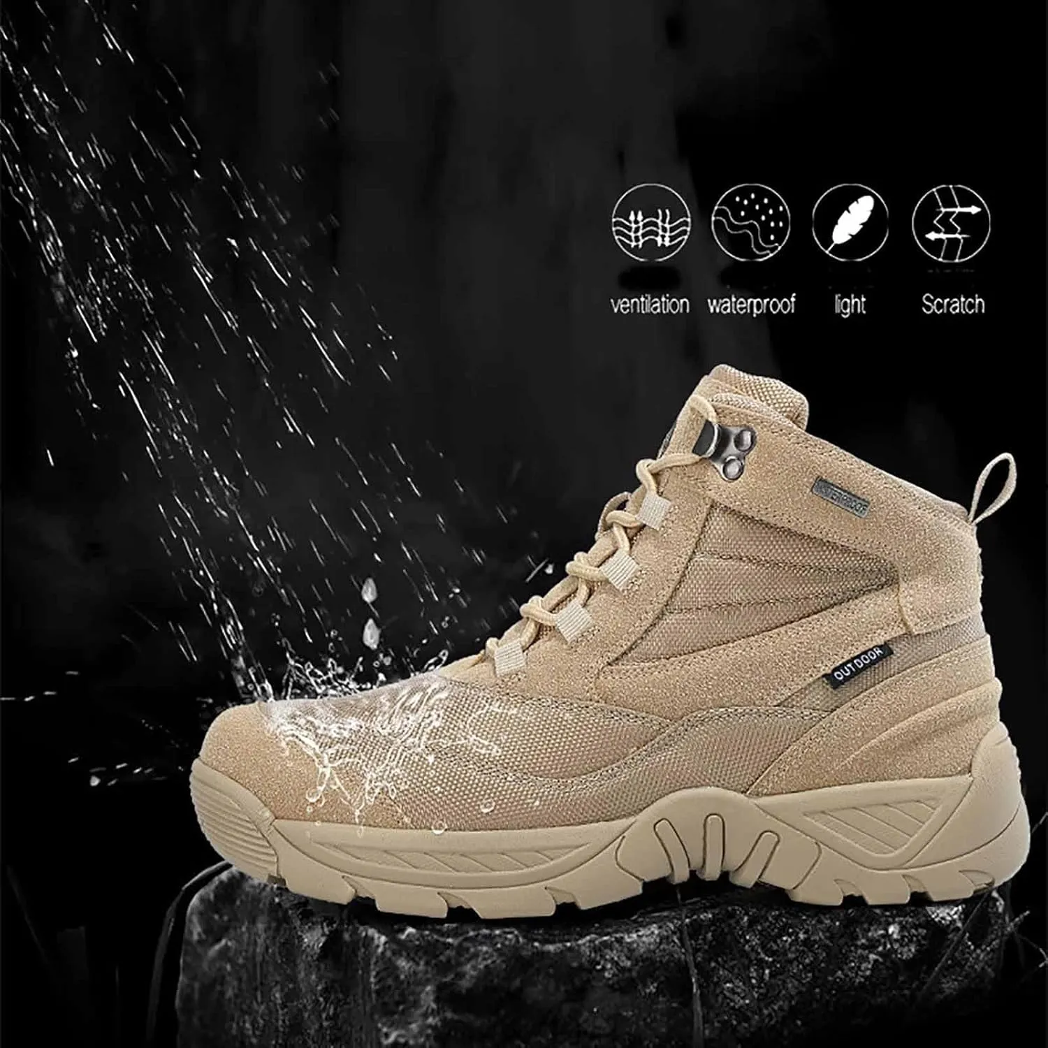 Durable Military Work Boots, Men's Military Tactical Boots with Sports Socks Lightweight Military Boots Breathable Desert Boots Waterproof Hiking Work Boots