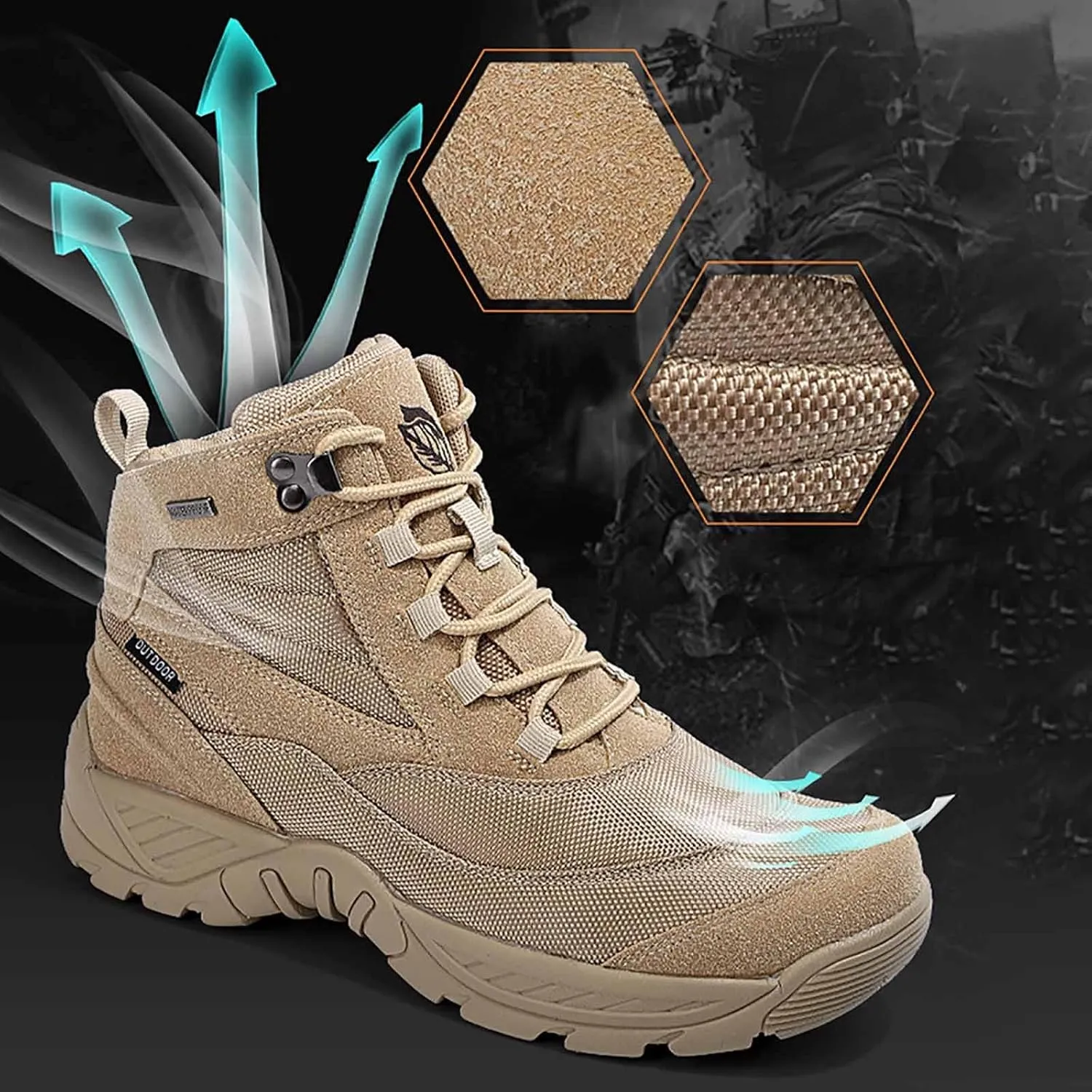 Durable Military Work Boots, Men's Military Tactical Boots with Sports Socks Lightweight Military Boots Breathable Desert Boots Waterproof Hiking Work Boots