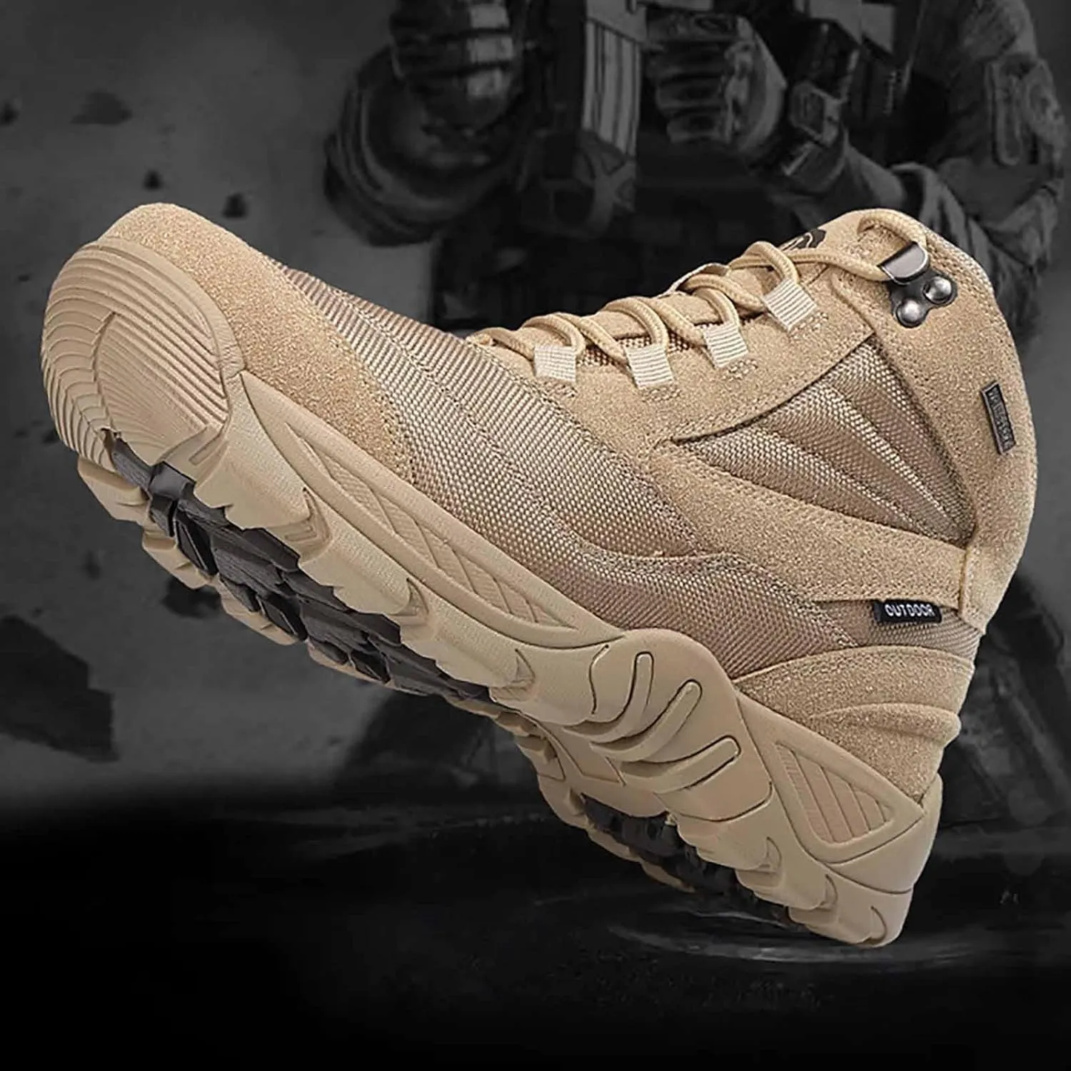 Durable Military Work Boots, Men's Military Tactical Boots with Sports Socks Lightweight Military Boots Breathable Desert Boots Waterproof Hiking Work Boots