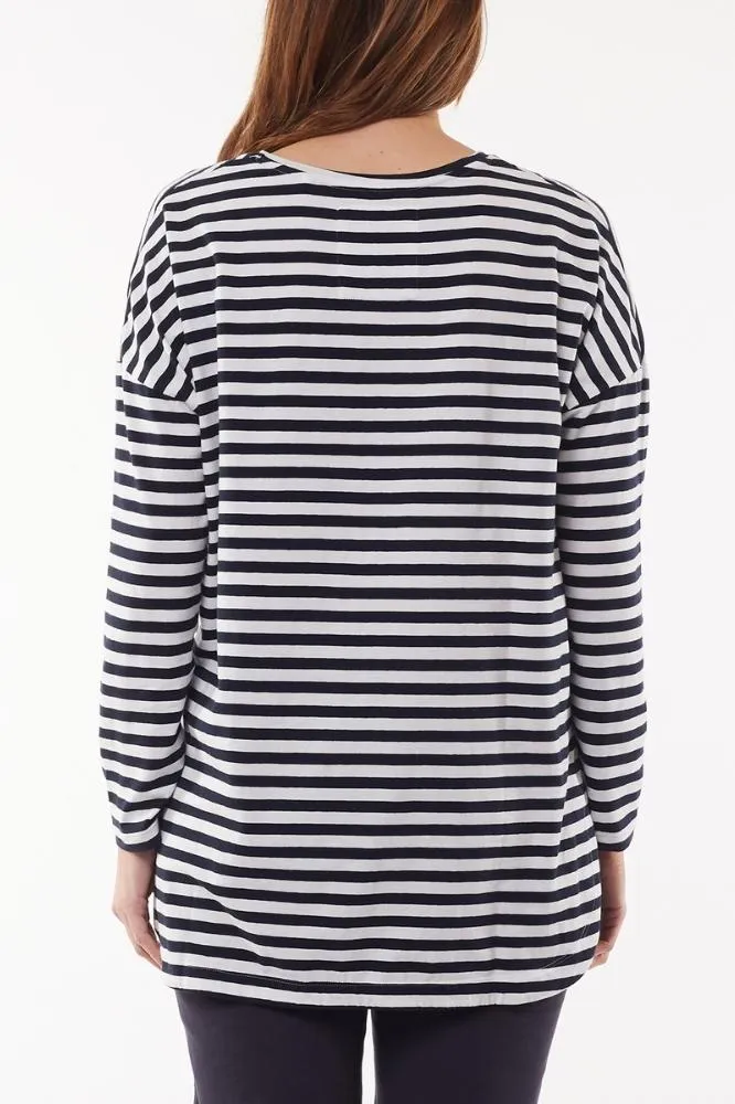 Elm Society Stripe LS Tee Navy