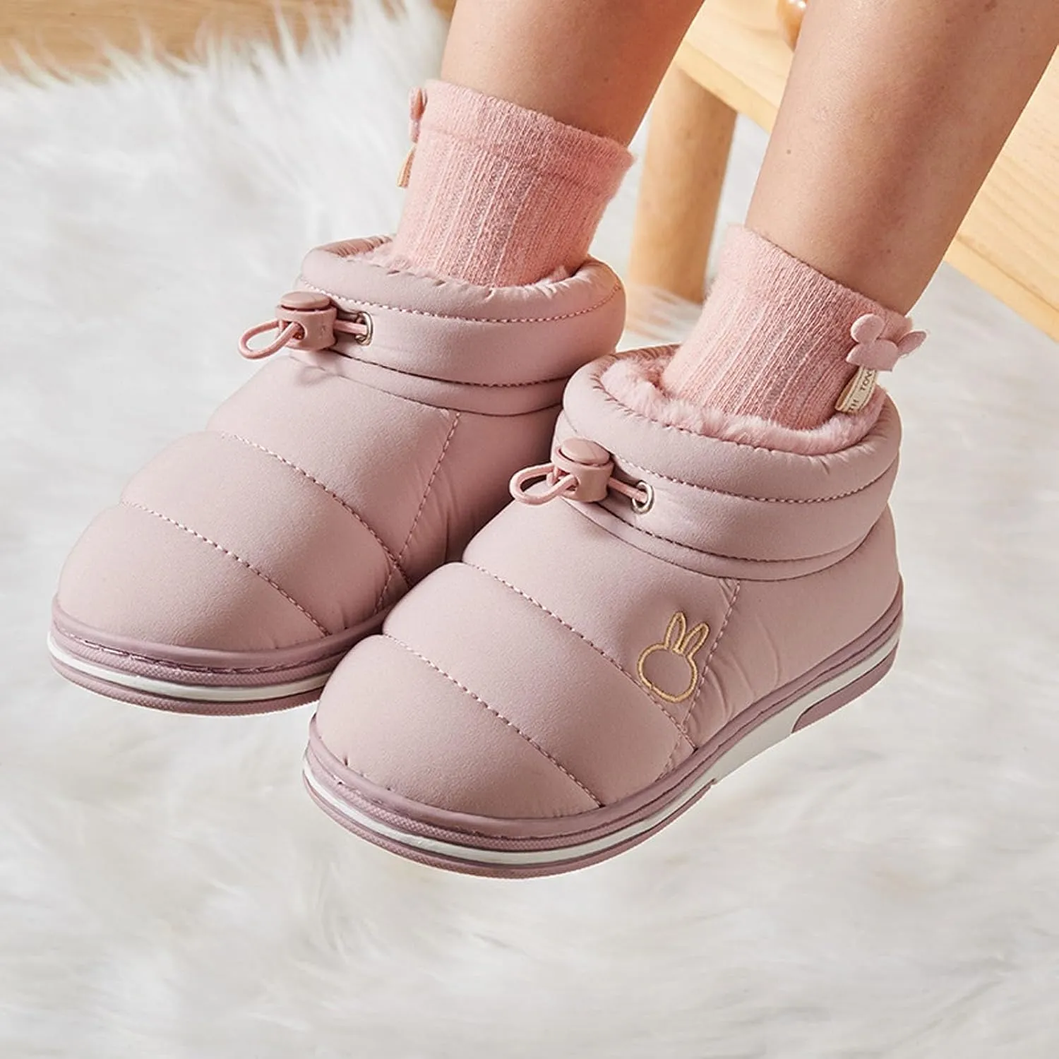 Fashion Winter Toddler Baby Boots Cozy Fleece Warm Ankle Boots Flat Bottom Non Slip Round Toe Solid House Shoes