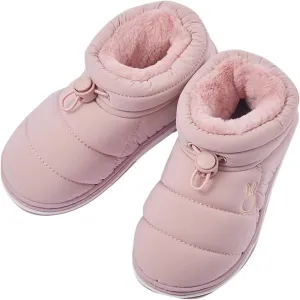 Fashion Winter Toddler Baby Boots Cozy Fleece Warm Ankle Boots Flat Bottom Non Slip Round Toe Solid House Shoes